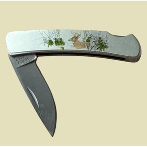 Buck 525 SS Gent Pocket Knife White Tail Deer Handle USA 1990 Vintage Folding